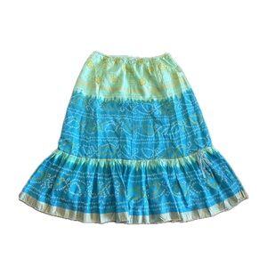 blue and gold tiered y2k mid length skirt